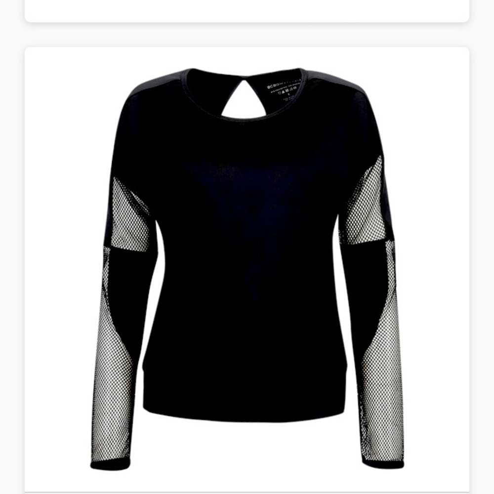 BCBG MAX AZRIA BLACK WORKOUT SMALL SHIRT WITH MESH NWT